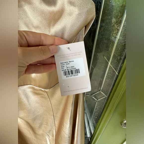 Birdy Grey Monica Shiny Satin Dress Gold Size L Bridesmaid Wedding Formal - Picture 4 of 11